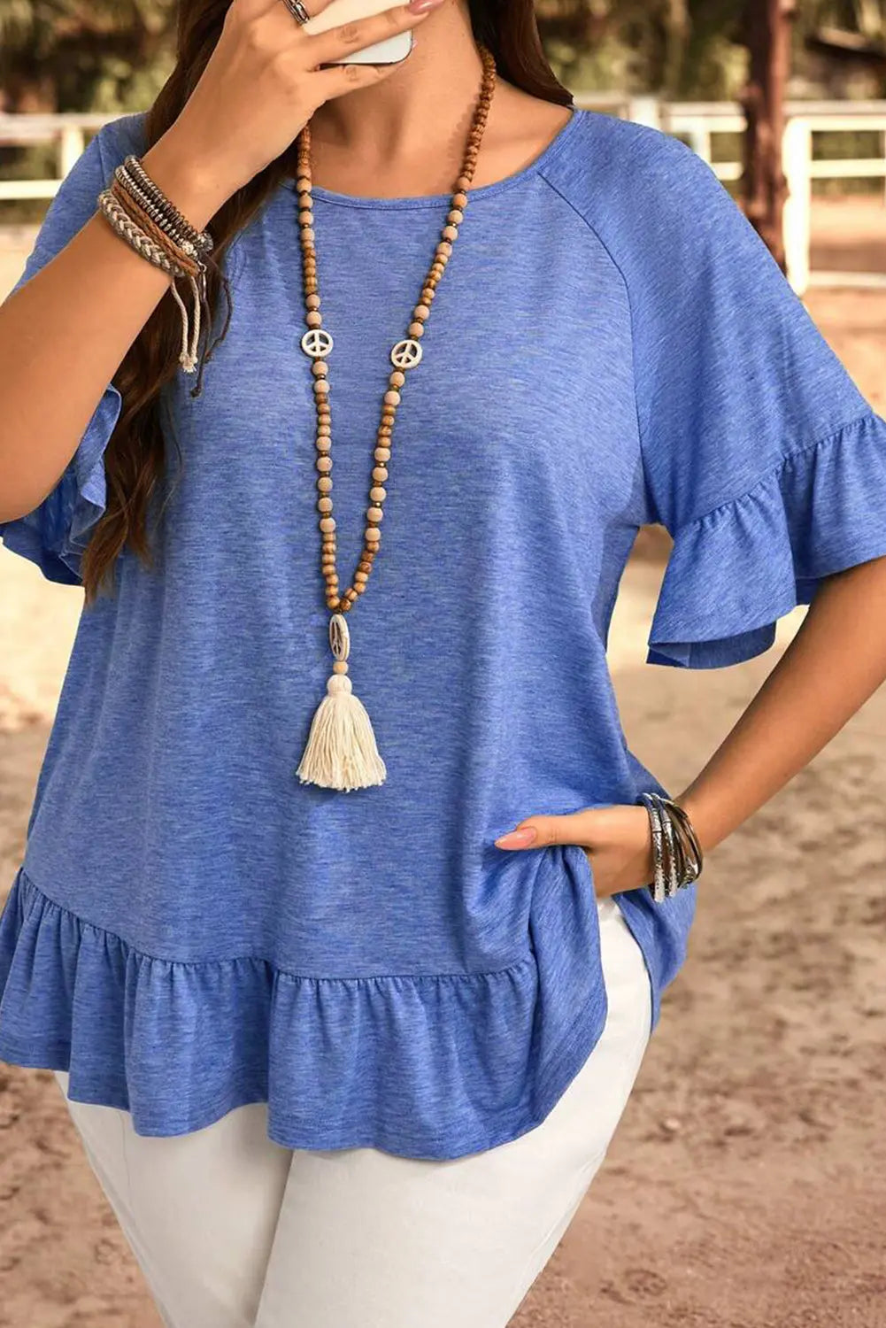 Dusk Blue Ruffled Short Sleeve Plus Size Casual Blouse Dear-Lover Dropshipping