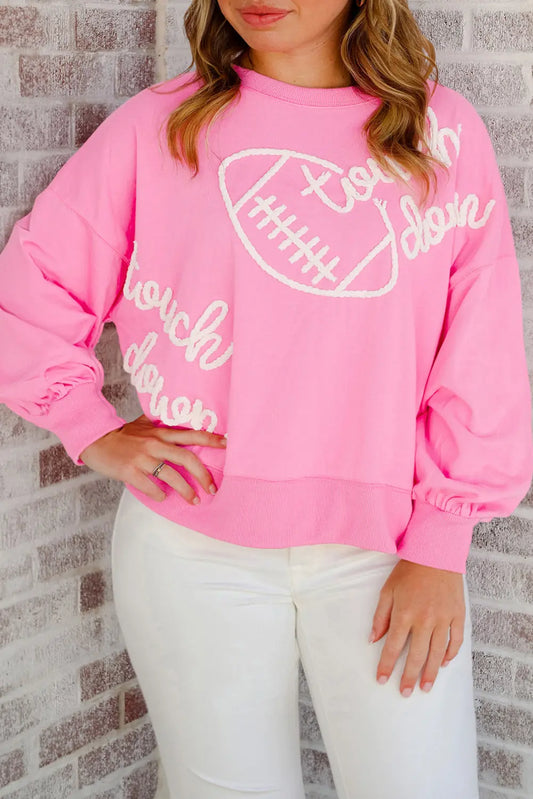 Pink Touch Down Rugby Football Embroidered Plus Size Sweatshirt Dear-Lover Dropshipping