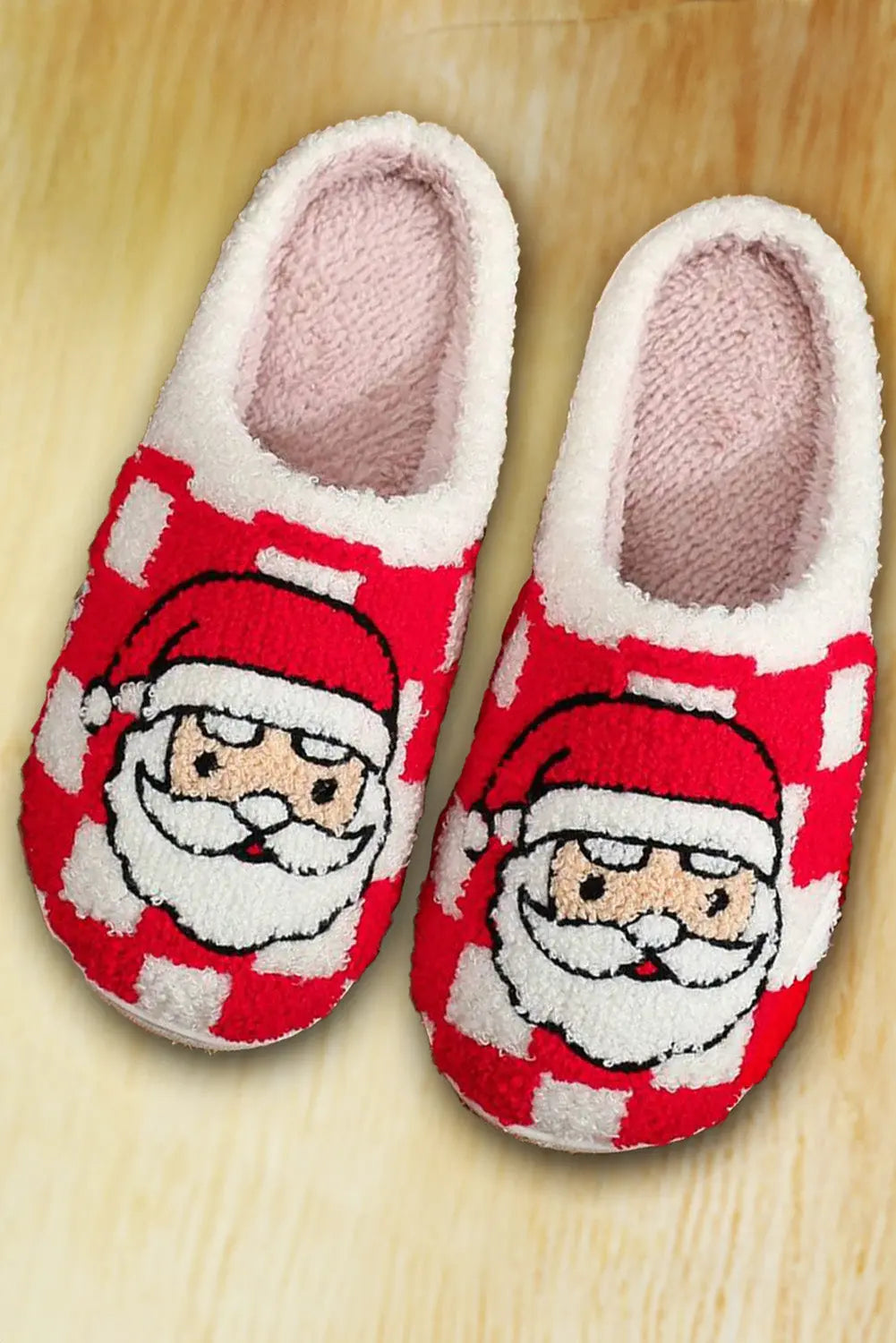 Fiery Red Checkered Santa Claus Graphic Plush Home Slippers Dear-Lover Dropshipping