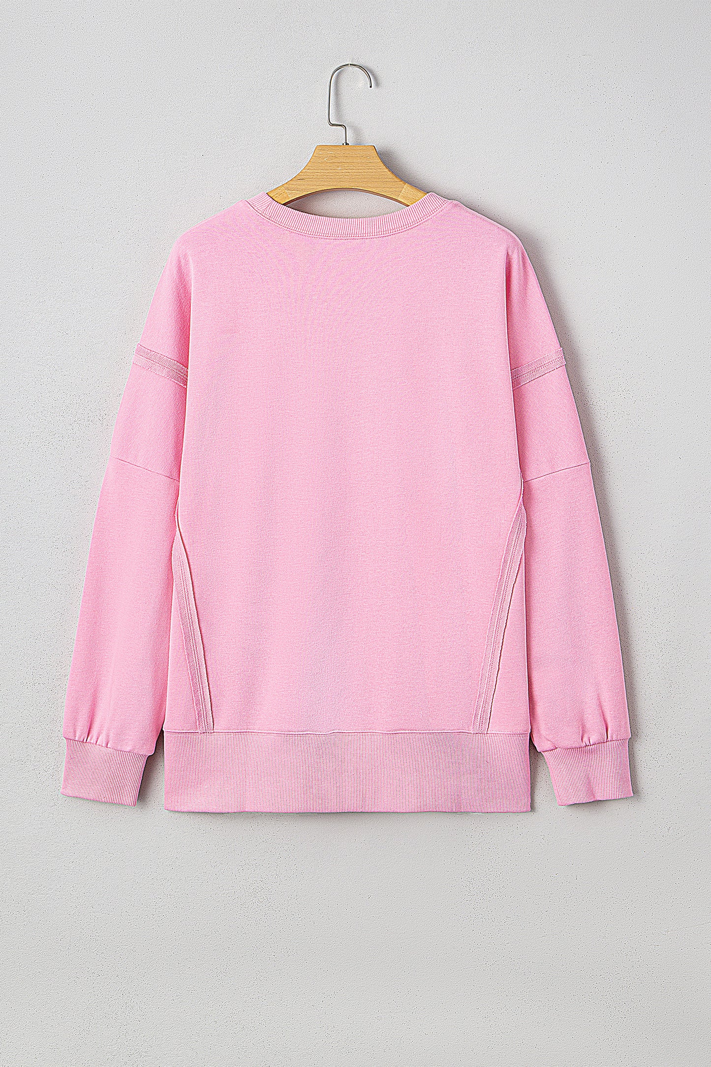 Pink Bow Sequin XOXO Letter Graphic Exposed Seam Baggy Sweatshirt