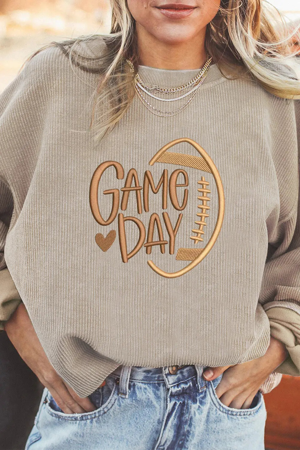 Smoke Gray Twisted Rib Texture game day Rugby Embroidered Baggy Sweatshirt Dear-Lover Dropshipping