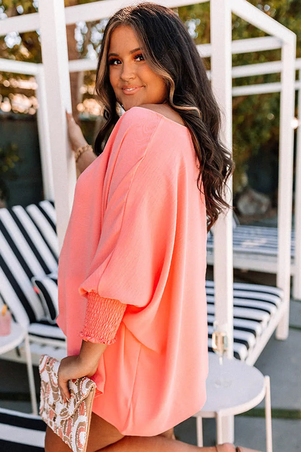 Blossom Shirred Cuffs Half Sleeve Plus Size Textured Blouse Dear-Lover Dropshipping