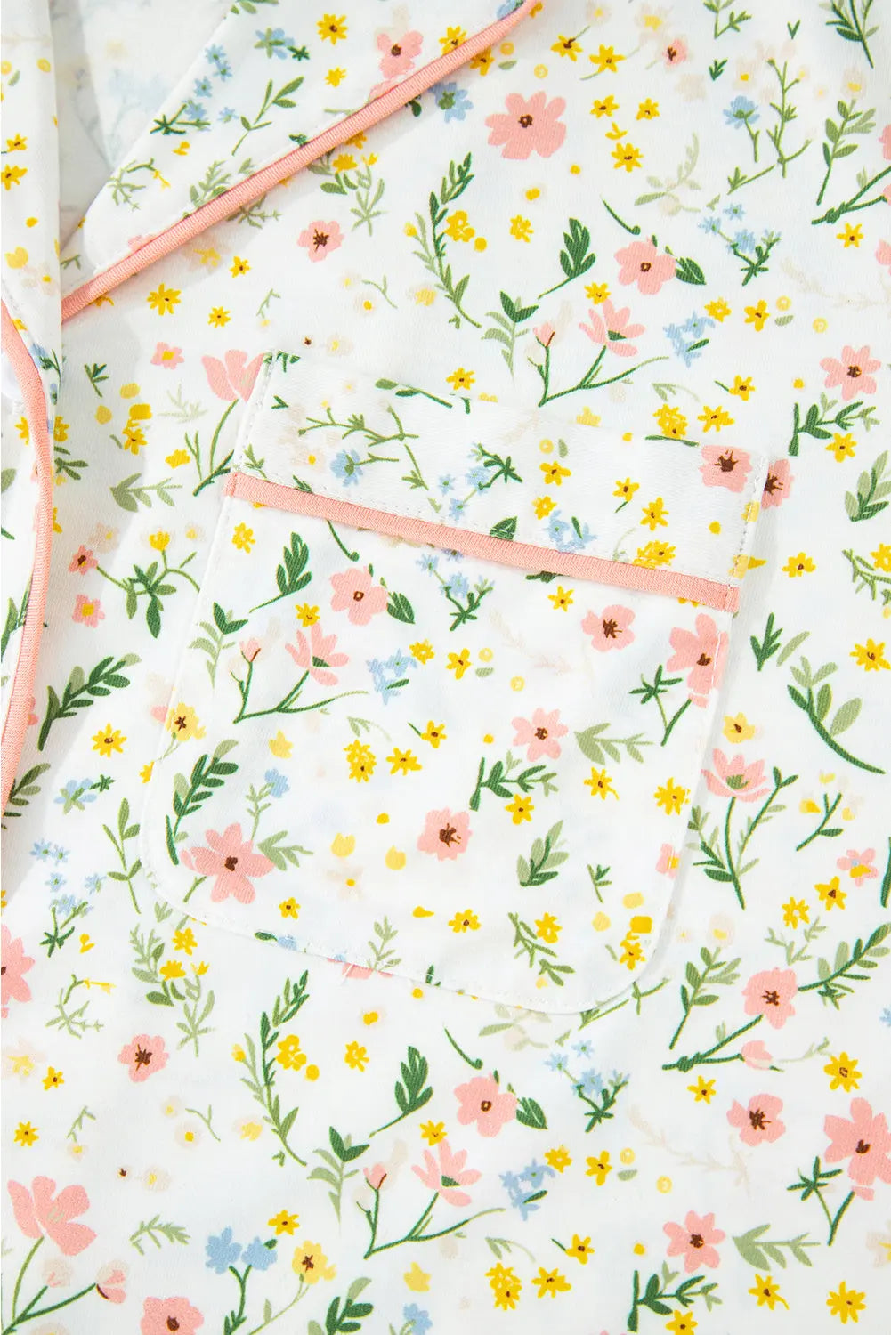 White Floral Print Contrast Pipping Short Pajamas Set Dear-Lover Dropshipping