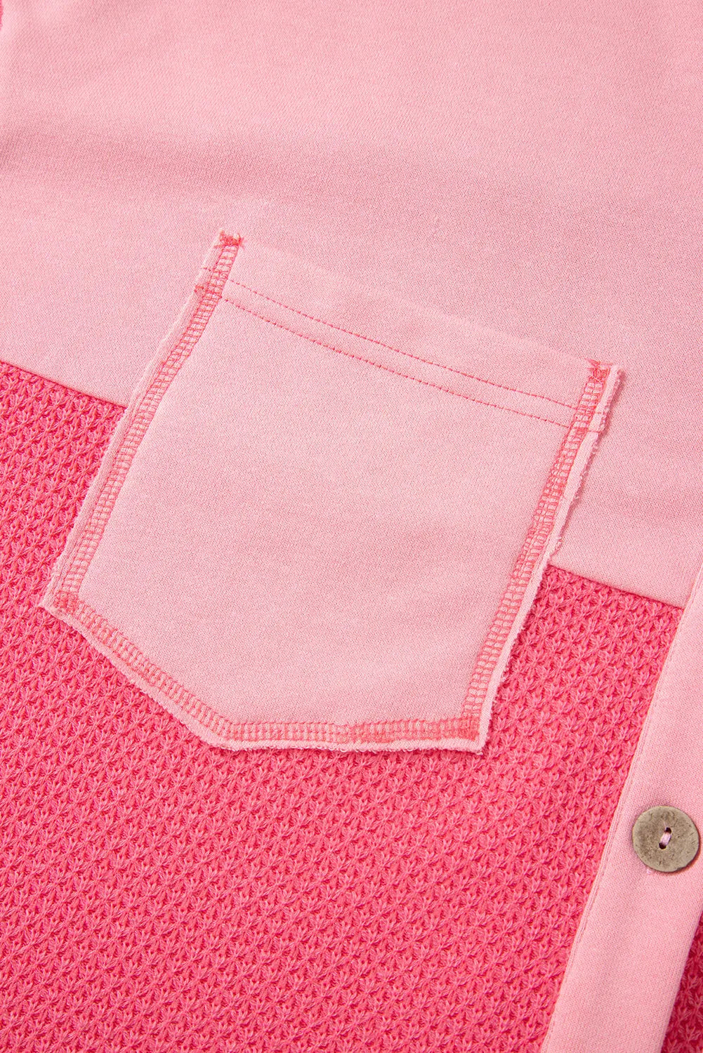 Peach Blossom Two Tone Contrast Waffle Knit Buttoned Loose Shacket Dear-Lover Dropshipping