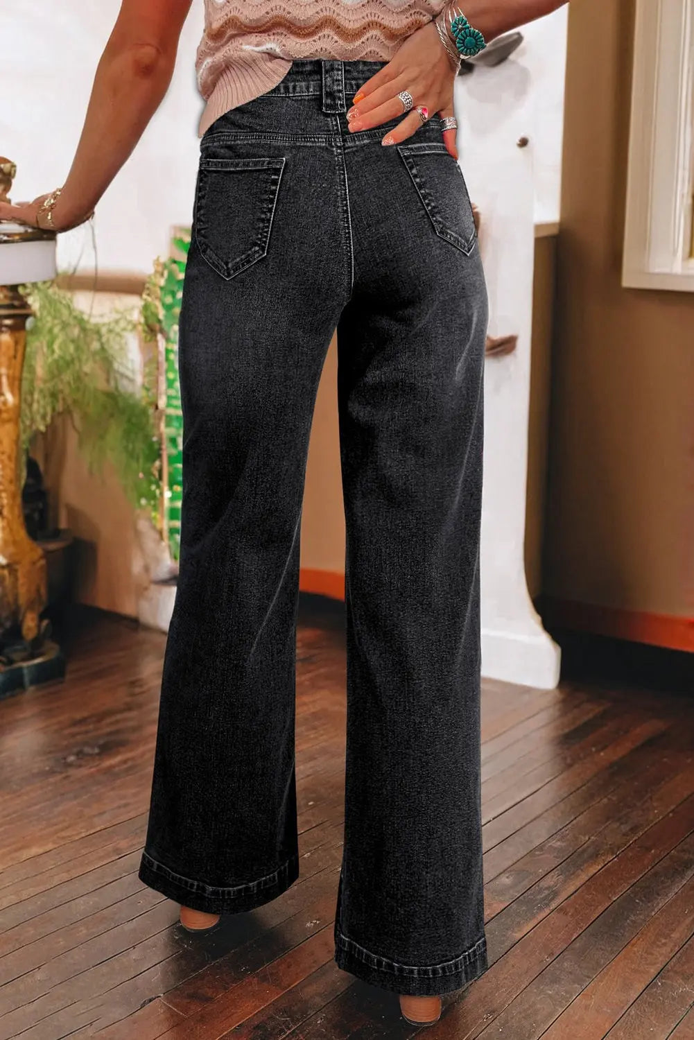 Black Wide Leg Pocketed High Waist Jeans Dear-Lover Dropshipping