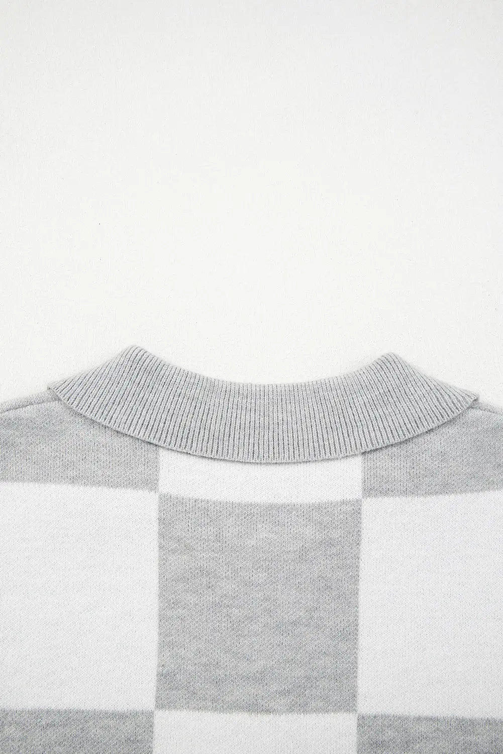 Gray Plus Size Checkered Pattern Button Polo Collar Split Sweater Dear-Lover Dropshipping