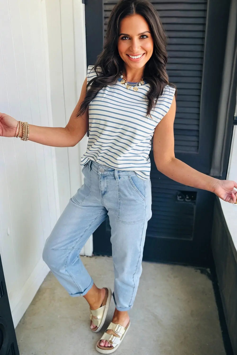 Beau Blue High Rise Barrel Relaxed Patch Pocket Jeans Dear-Lover Dropshipping