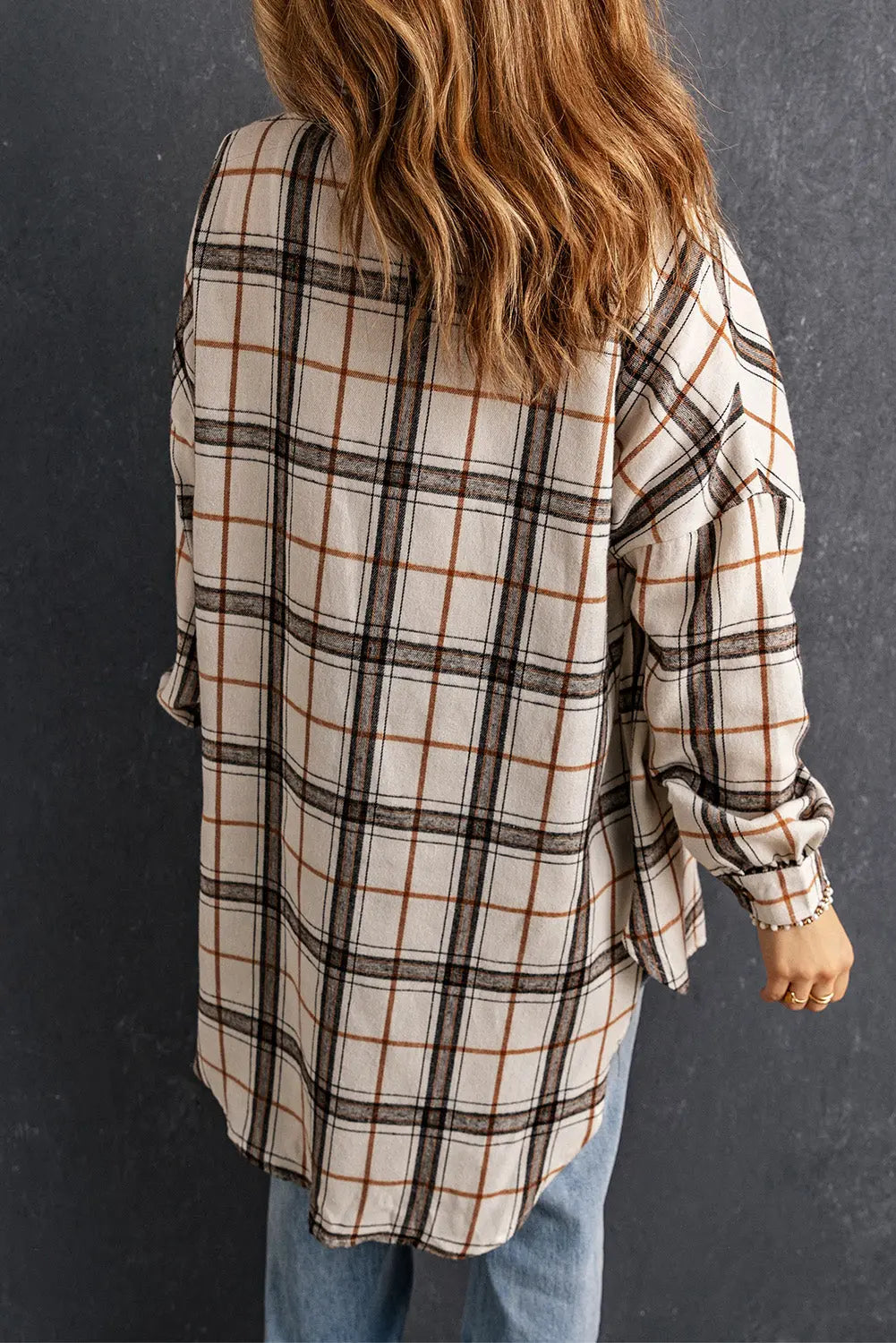 White Oversized Plaid Pattern Shacket with Slits Dear-Lover Dropshipping