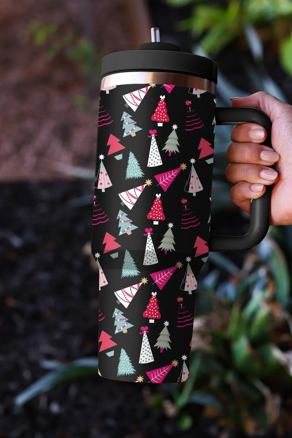 Black Cartoon Christmas Tree Printed Thermos Cup 40oz Dear-Lover Dropshipping