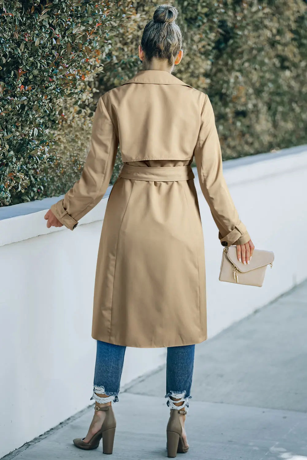 Pale Khaki Solid Color Lapel Collar Waist Tie Wind Coat Dear-Lover Dropshipping