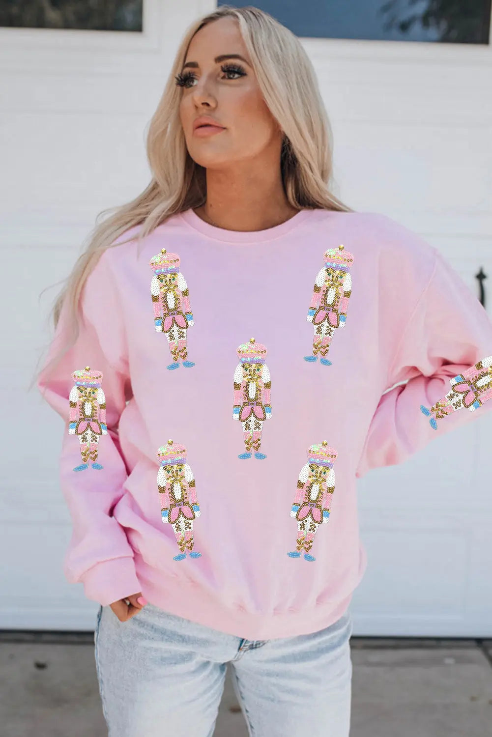 Pink Sequin Nutcracker Christmas Pullover Sweatshirt Dear-Lover Dropshipping