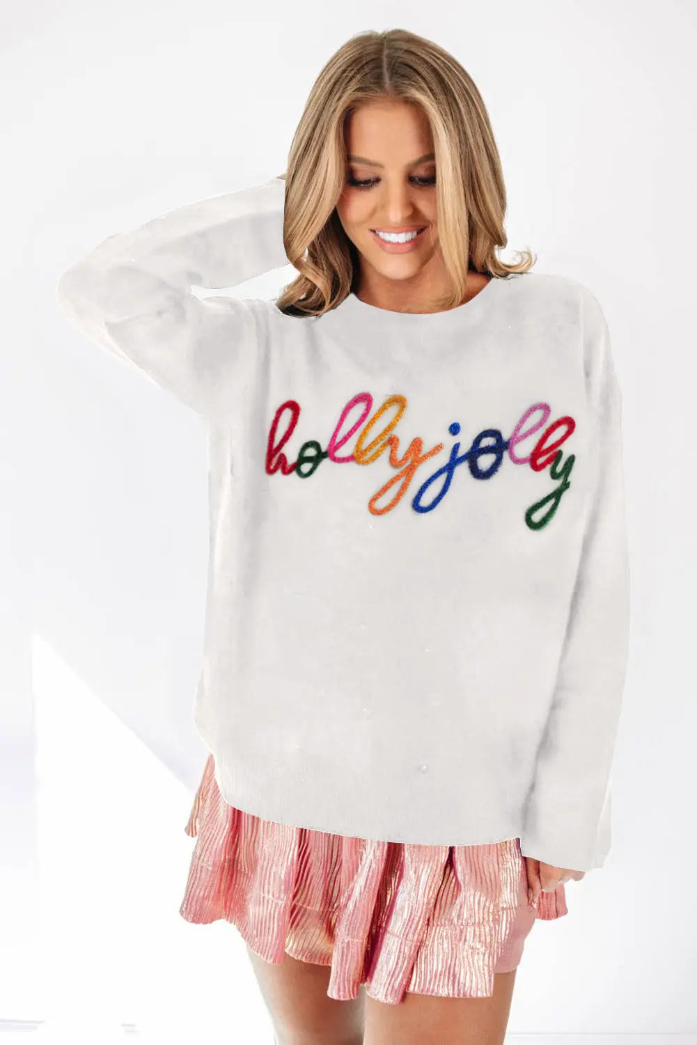 White Holly Jolly Round Neck Casual Sweater Dear-Lover Dropshipping