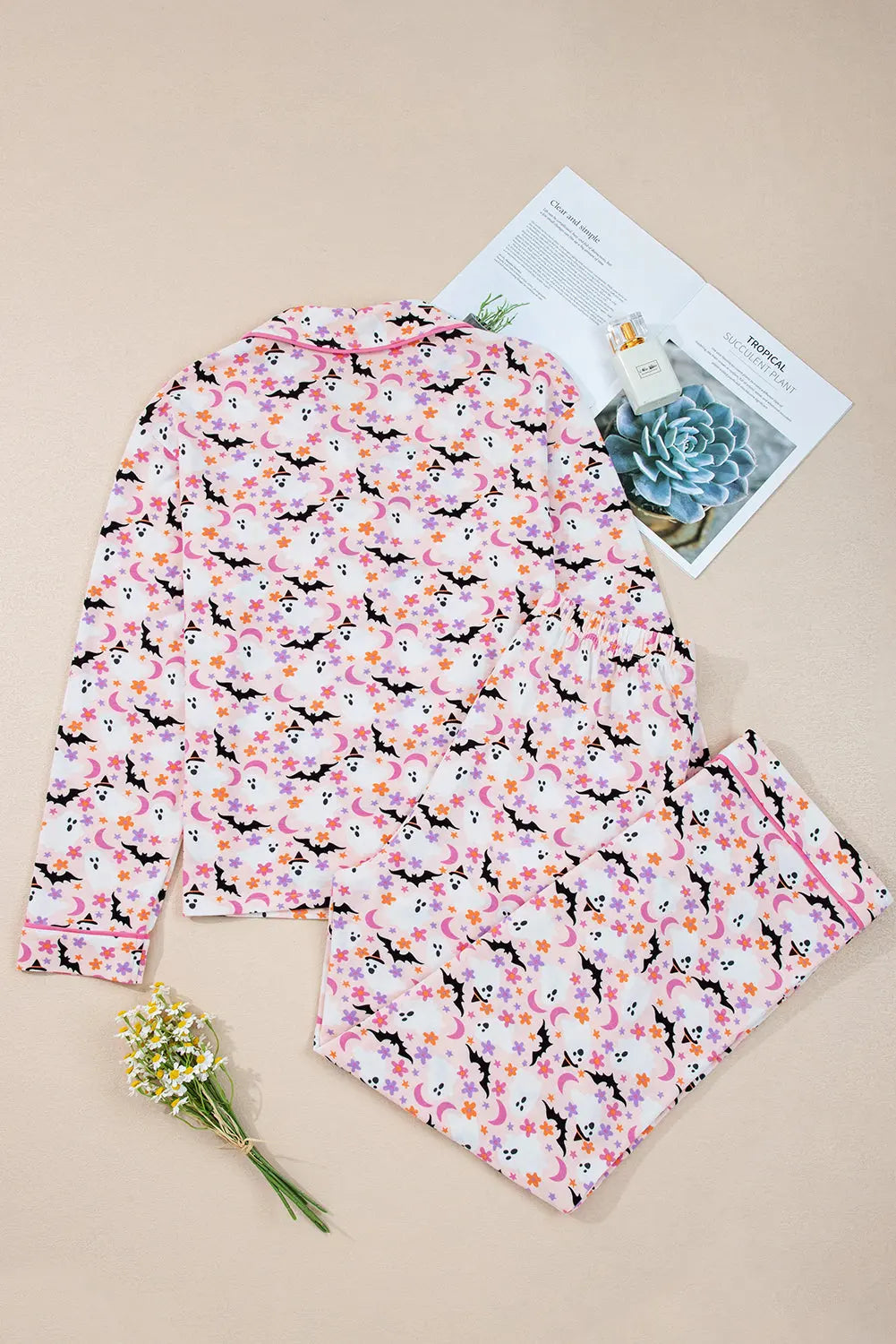 Pink Halloween Eve Haunted Honey Bat Print Pajama Set Dear-Lover Dropshipping