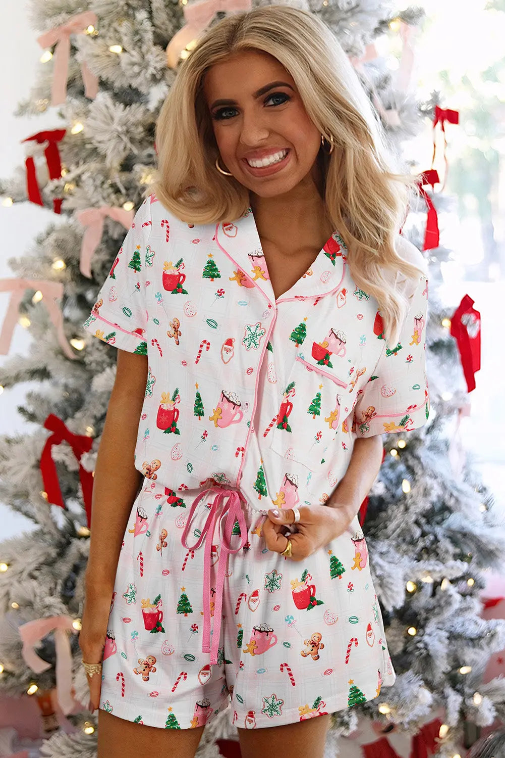 White Christmas Spirits Shirt Style 2pcs Short Pajama Set Dear-Lover Dropshipping