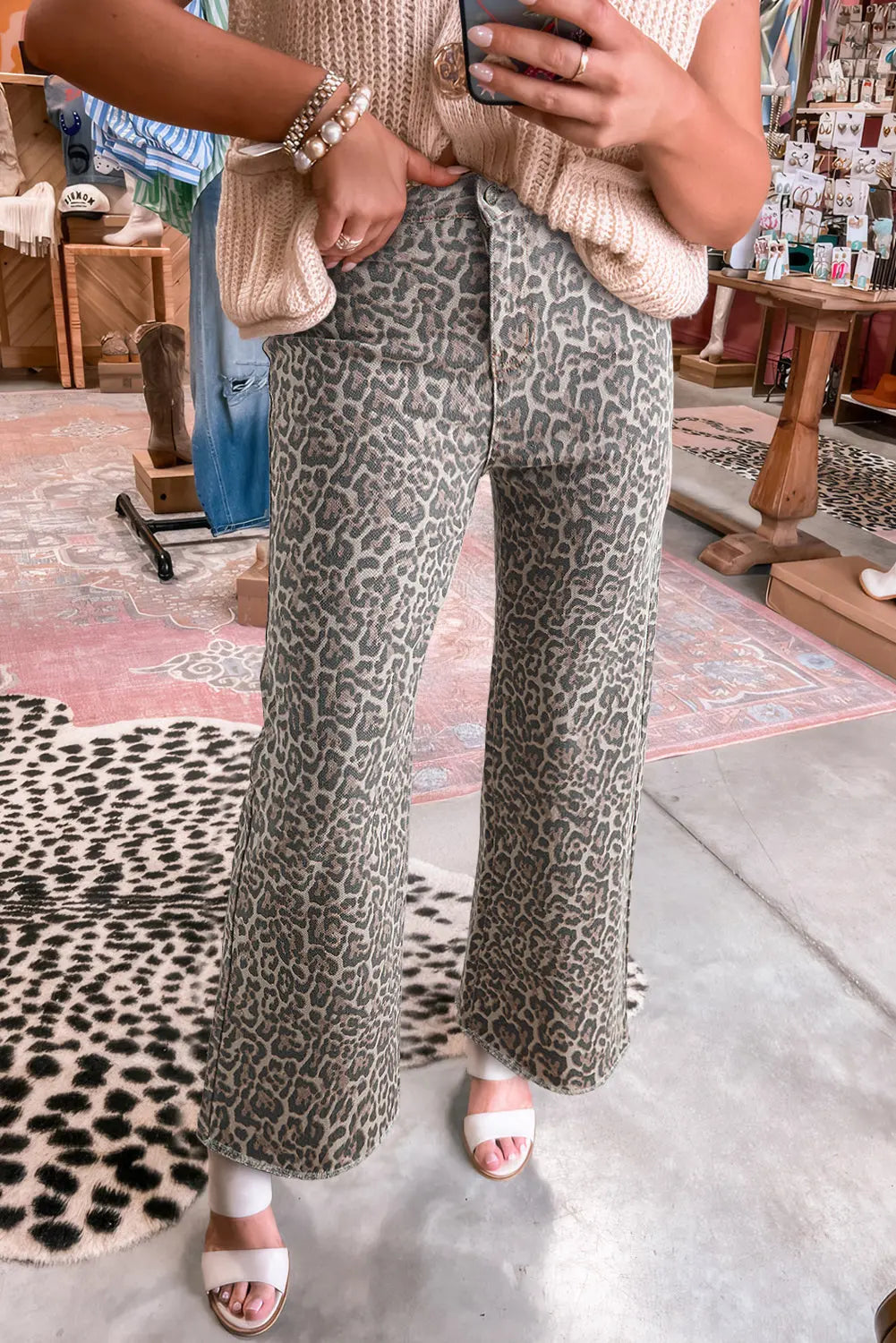 Brown Leopard Frayed Edge Wide Leg High Waist Jeans Dear-Lover Dropshipping