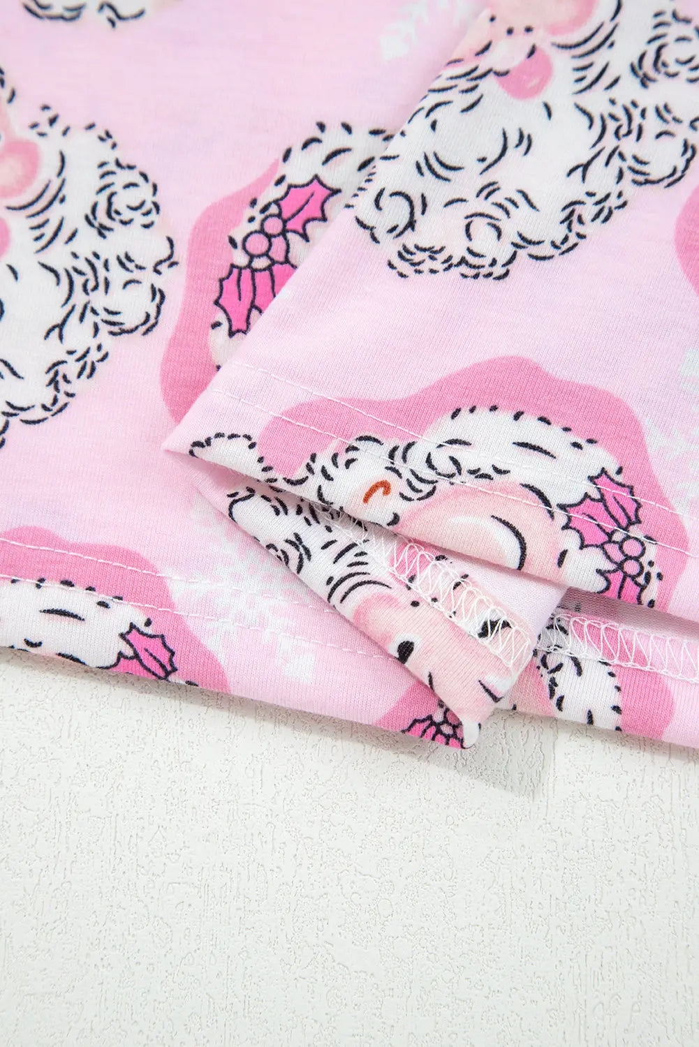 Pink Santa Claus Print V Neck Tee Drawstring Pants 2pcs Lounge Set Dear-Lover Dropshipping