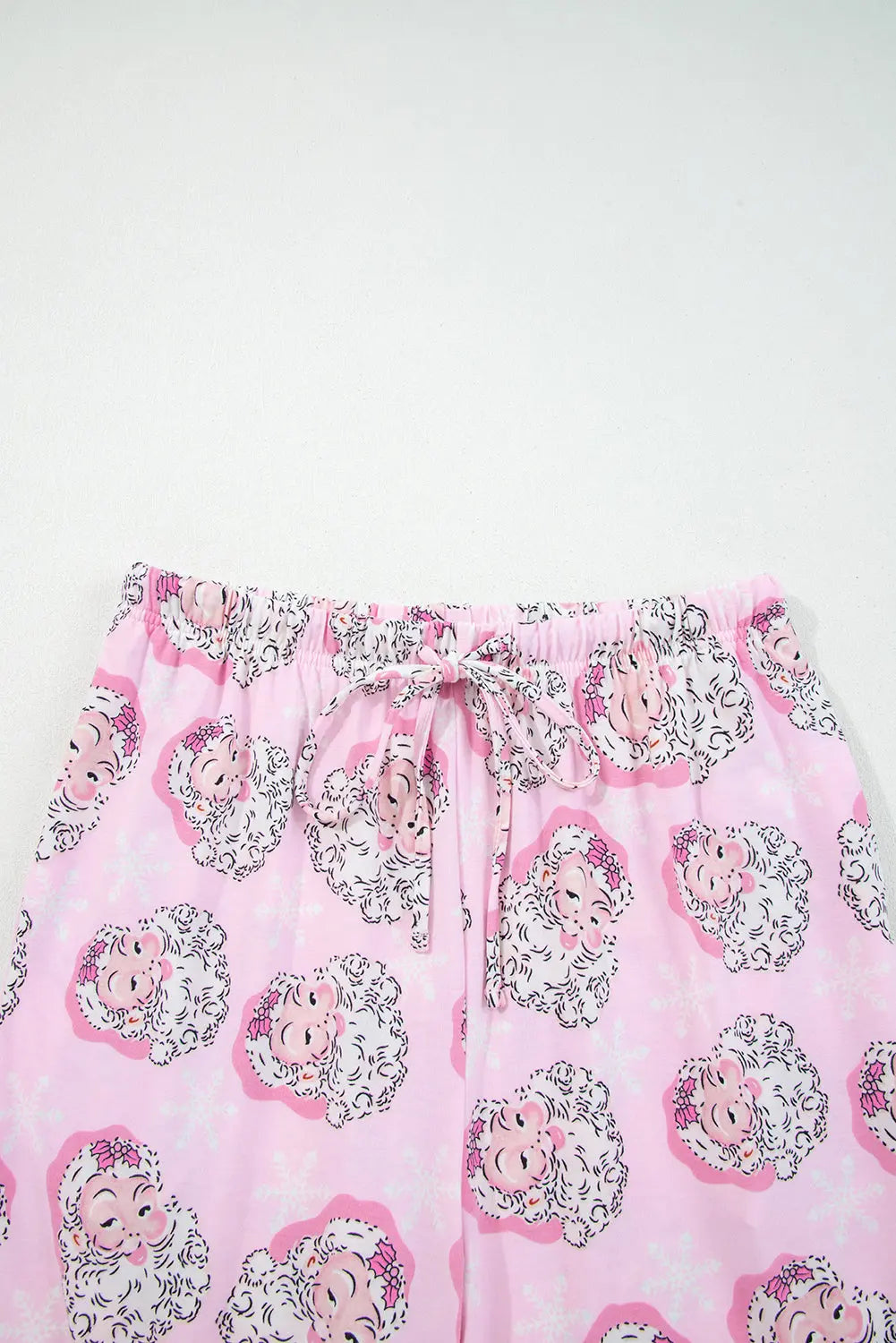 Pink Santa Claus Print V Neck Tee Drawstring Pants 2pcs Lounge Set Dear-Lover Dropshipping