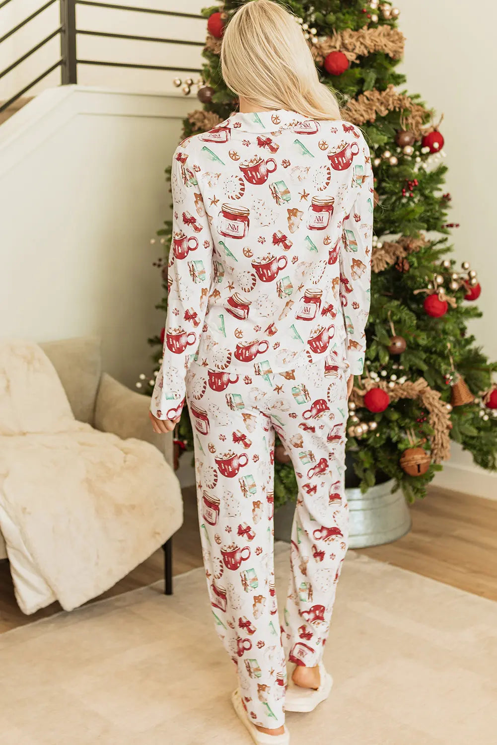 White Christmas Pattern Long Sleeve Shirt and Pants Pajama Set Dear-Lover Dropshipping