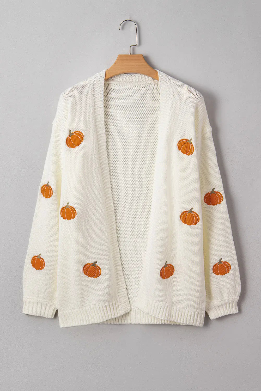 White Pumpkin Print Open Front Drop Shoulder Midi Cardigan Dear-Lover Dropshipping