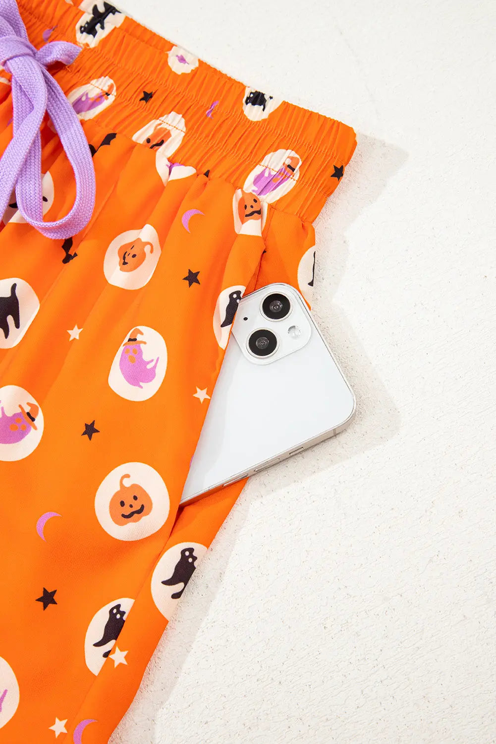 Orange Halloween Print Lapel Shirt Long 2pcs Pajama Set Dear-Lover Dropshipping