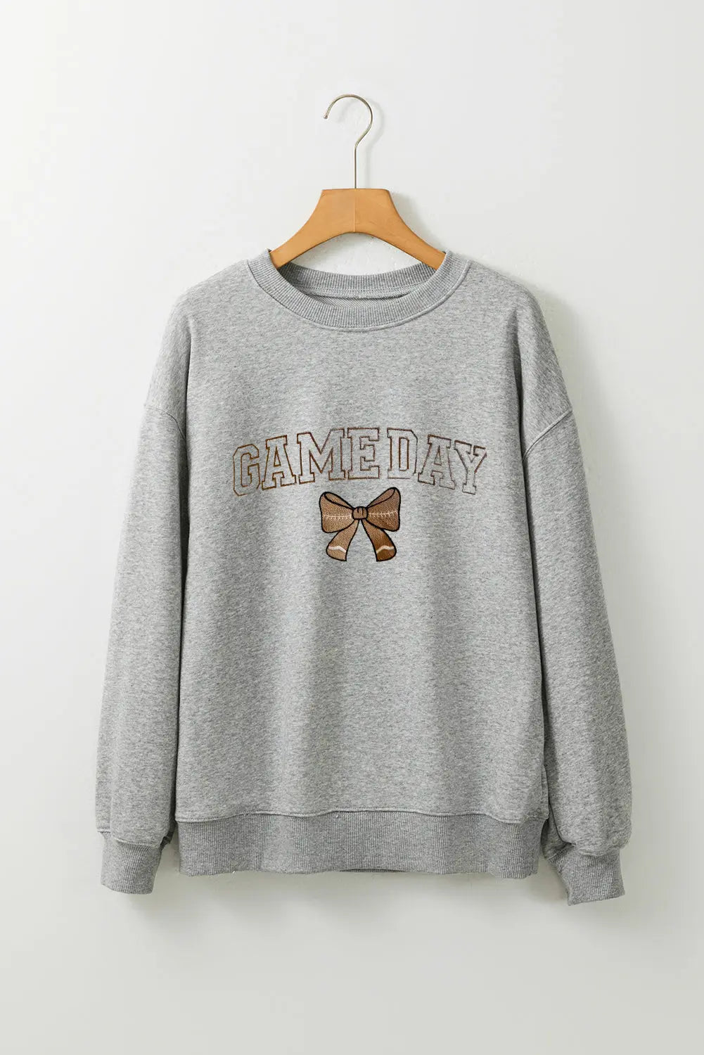 Gray GAME DAY Rugby Bow Embroidered Casual Sweatshirt Dear-Lover Dropshipping
