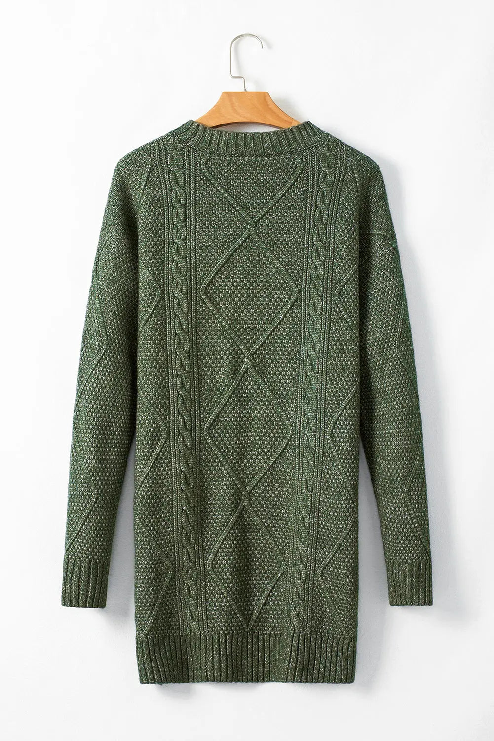 Mist Green Cable Knit Drop Shoulder Loose Fit Sweater Dress Dear-Lover Dropshipping