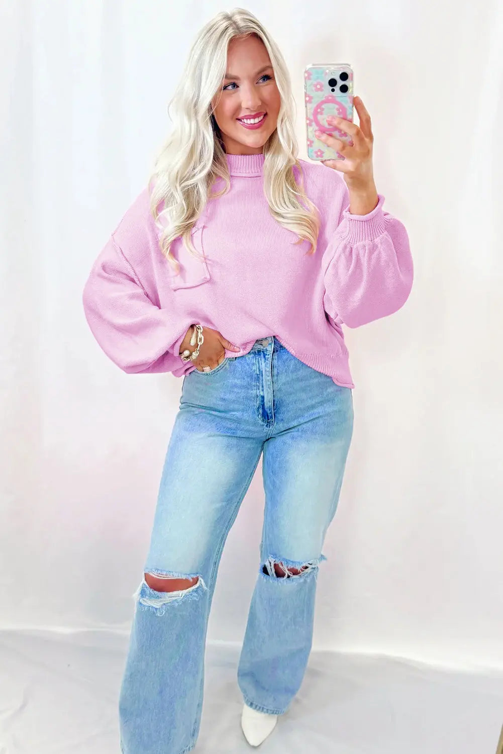 Pink Raw Edge Ribbed Detail Drop Shoulder Sweater Dear-Lover Dropshipping
