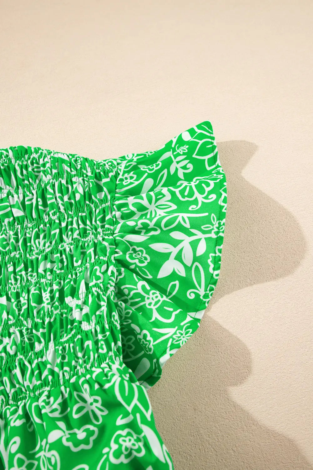 Green Floral Flutter Sleeve Shirred Notched Neck Plus Size Blouse Dear-Lover Dropshipping