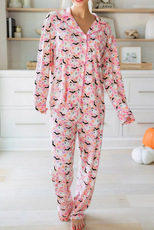 Pink Halloween Eve Haunted Honey Bat Print Pajama Set Dear-Lover Dropshipping