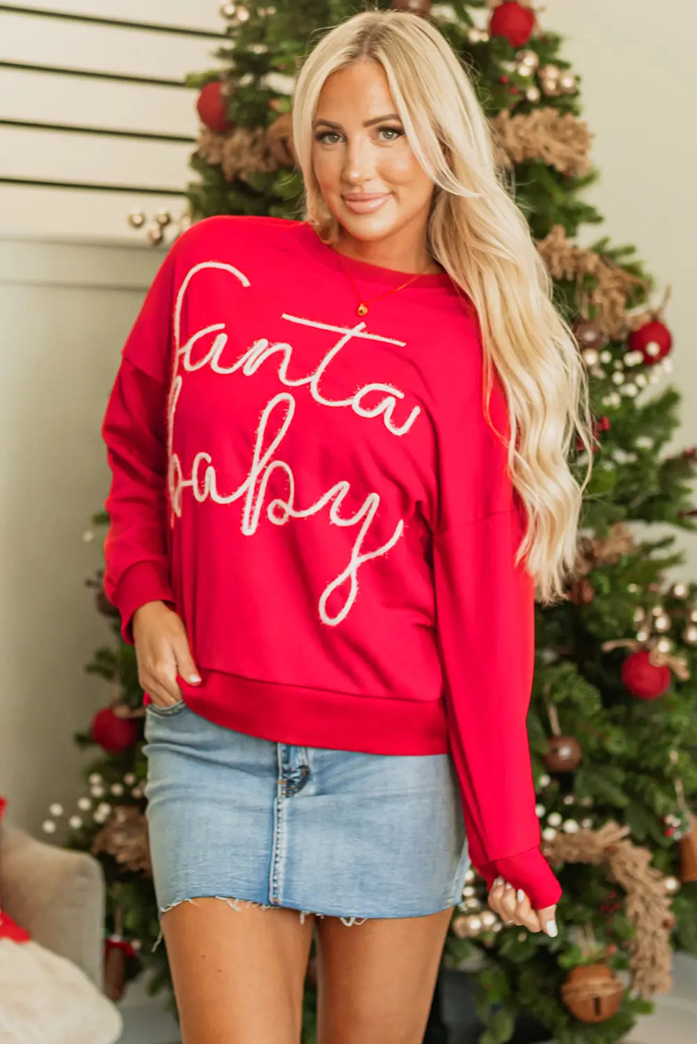 Fiery Red Christmas Santa Baby Tinsel Graphic Sweatshirt Dear-Lover Dropshipping