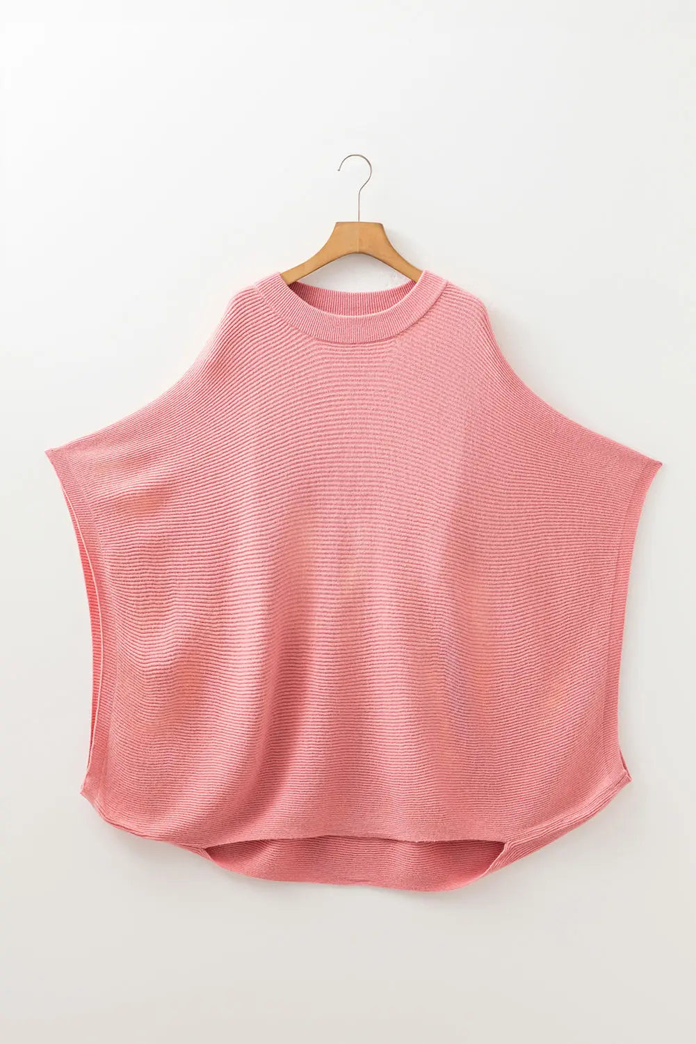 Light Pink Ribbed Knit Half Sleeve Plus Size Poncho Style Sweater Dear-Lover Dropshipping