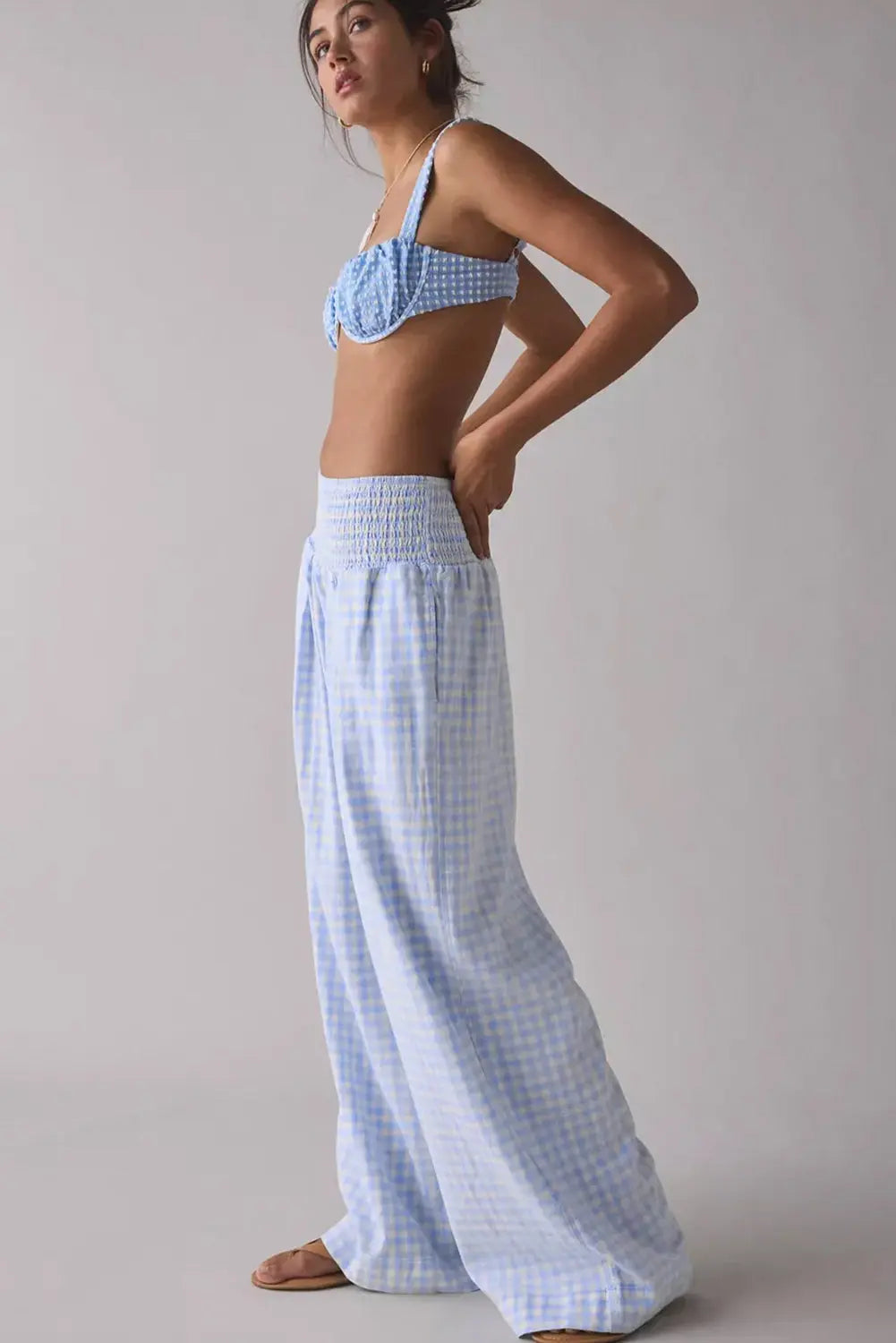 Myosotis Plaid Print Smocked High Waist Womens Loose Pants Dear-Lover Dropshipping