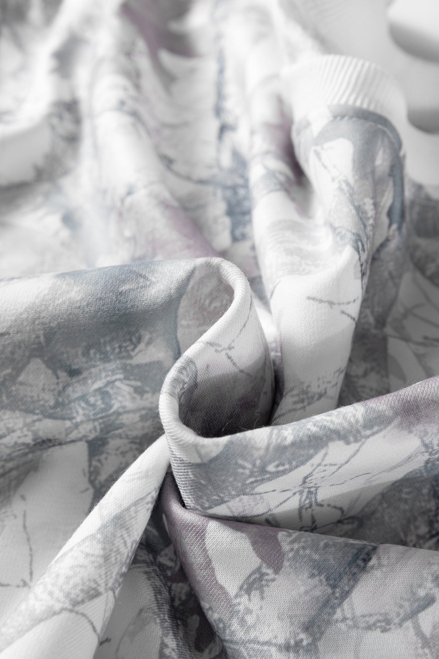 Light Grey Abstract Woodland Camo Print Baggy Pullover Drawstring Shorts Set