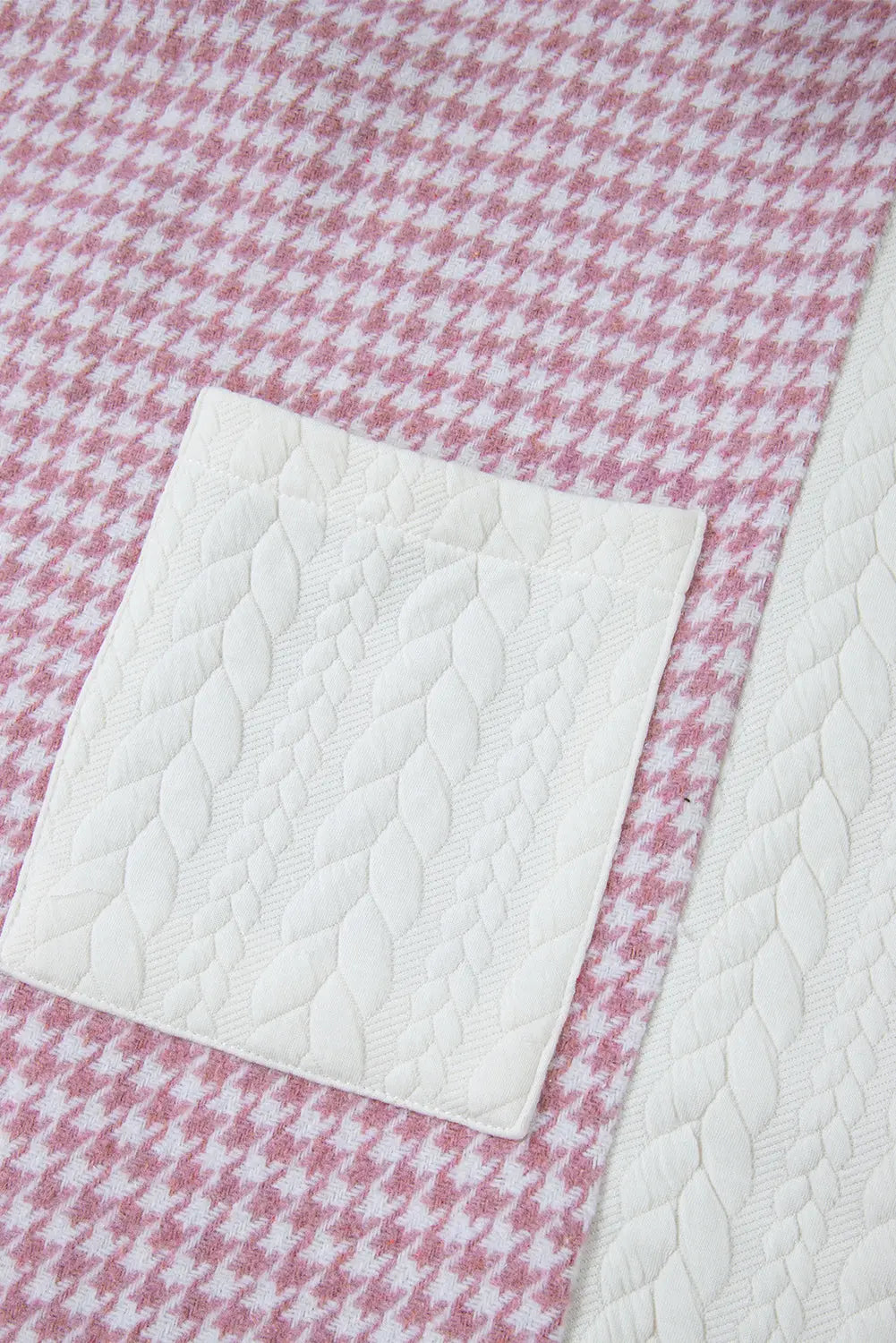 Pink Houndstooth Color Contrast Textured Patchwork Loose Shacket Dear-Lover Dropshipping