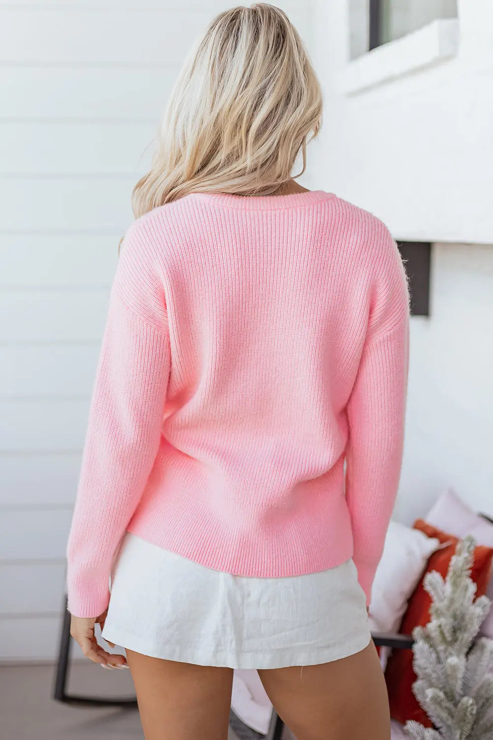Pink Merry Candy Cane Puffy Knit Crew Neck Sweater Dear-Lover Dropshipping