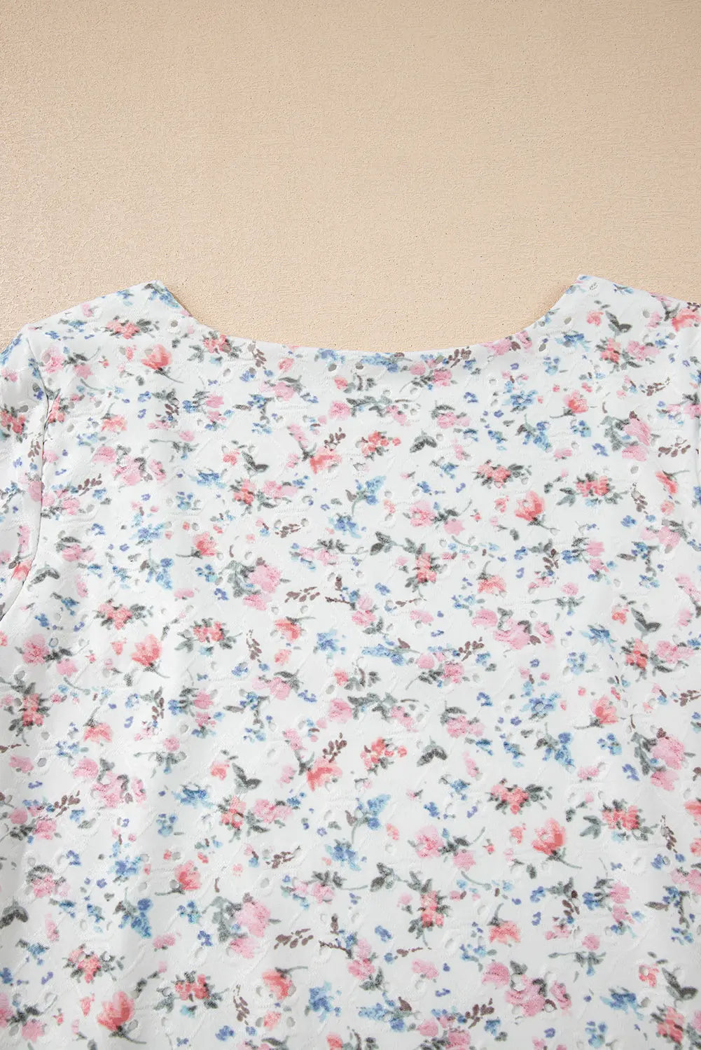 White Floral Print Textured Square Neck Slim Fit Long Sleeve Top Dear-Lover Dropshipping