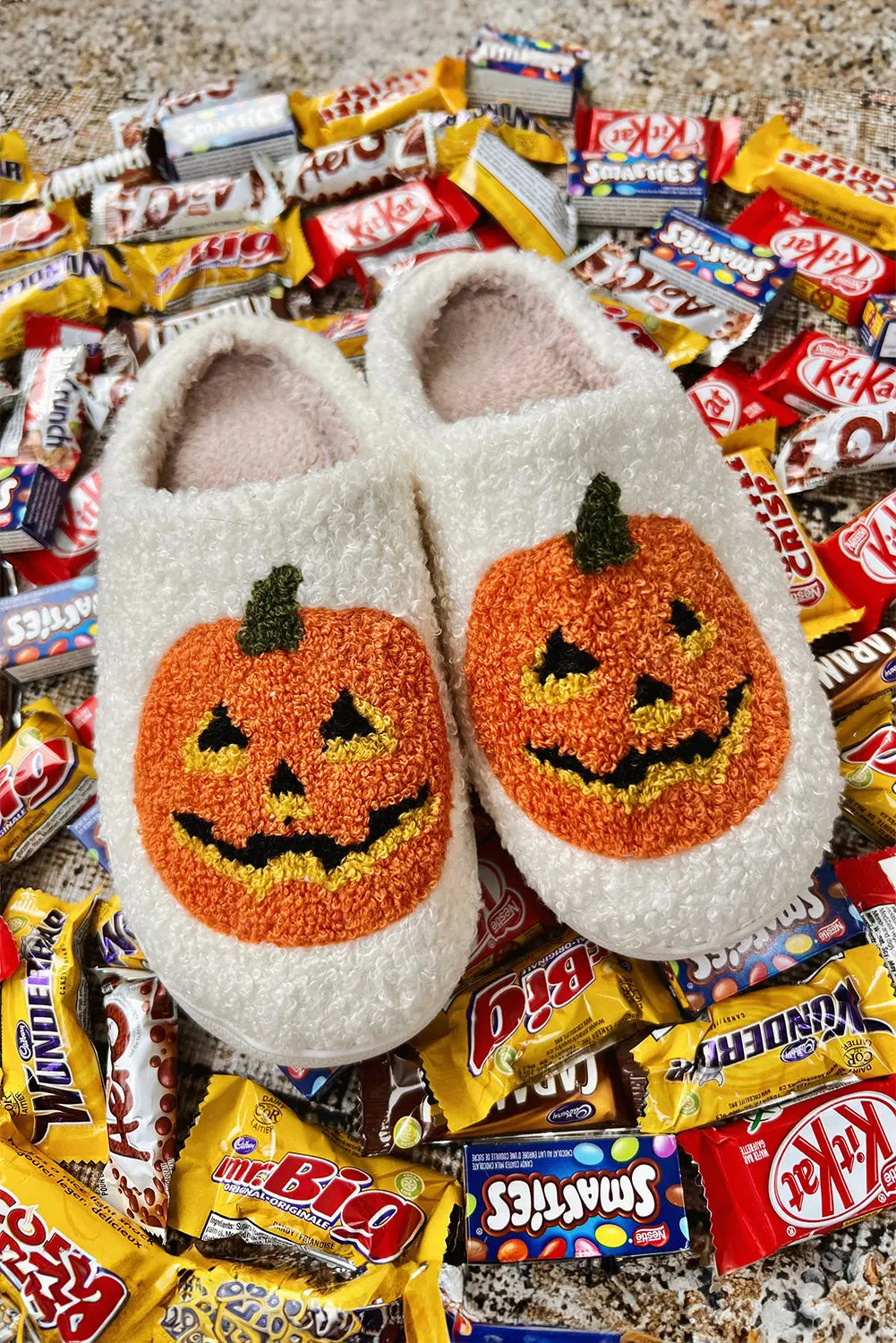 White Halloween Pumpkin Print Plush Slippers (Runs Small, Size Up) Dear-Lover Dropshipping