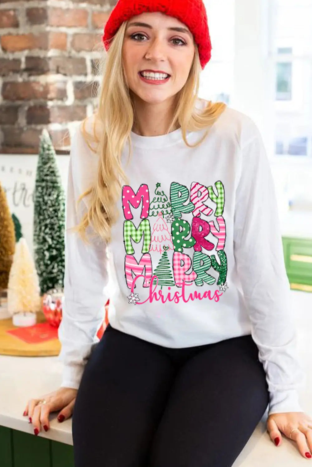 Beige MERRY Christmas Printed Drop Shoulder Pullover Sweatshirt Dear-Lover Dropshipping