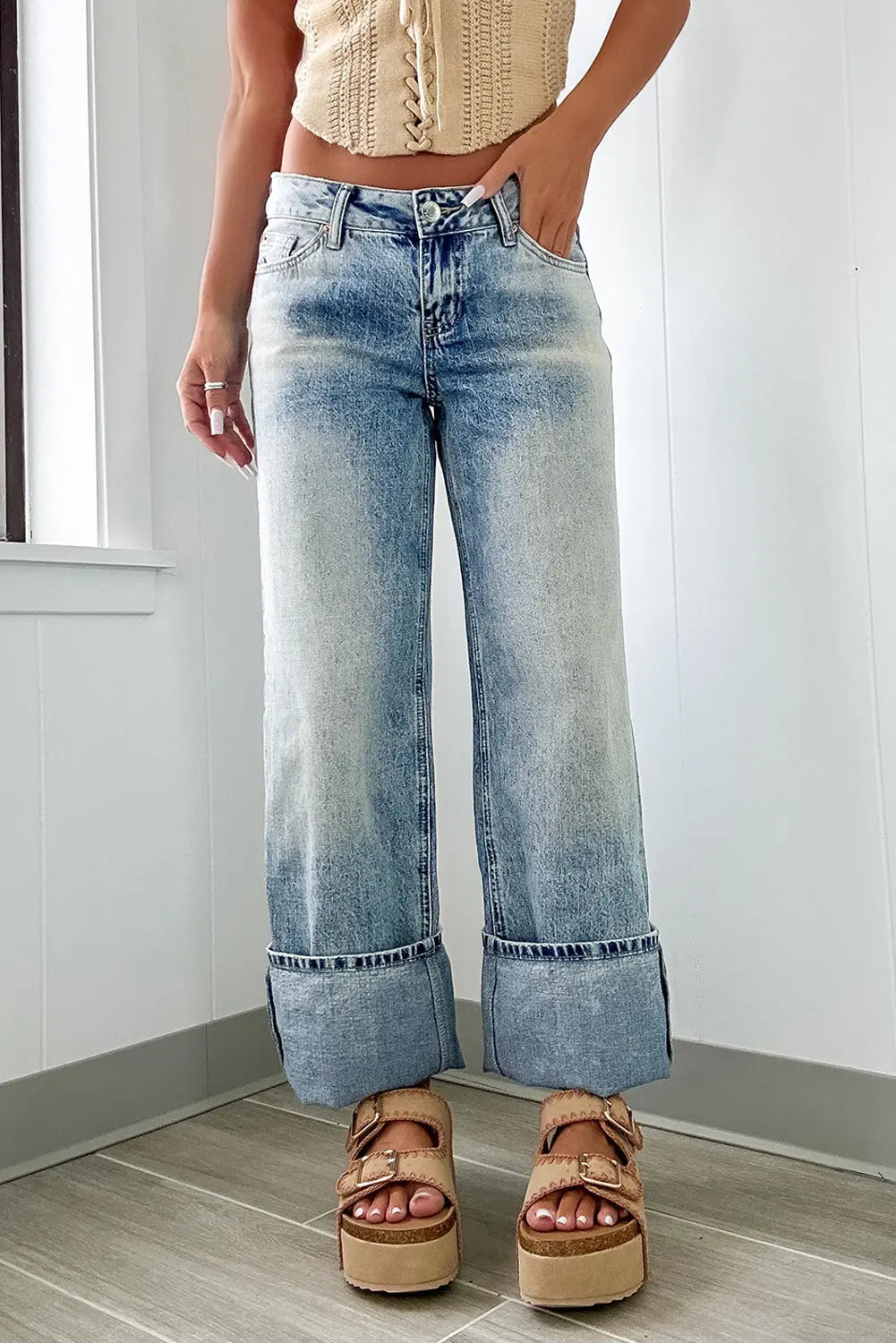 Myosotis High Rise Button Zip Fly Medium Wash Jeans Dear-Lover Dropshipping