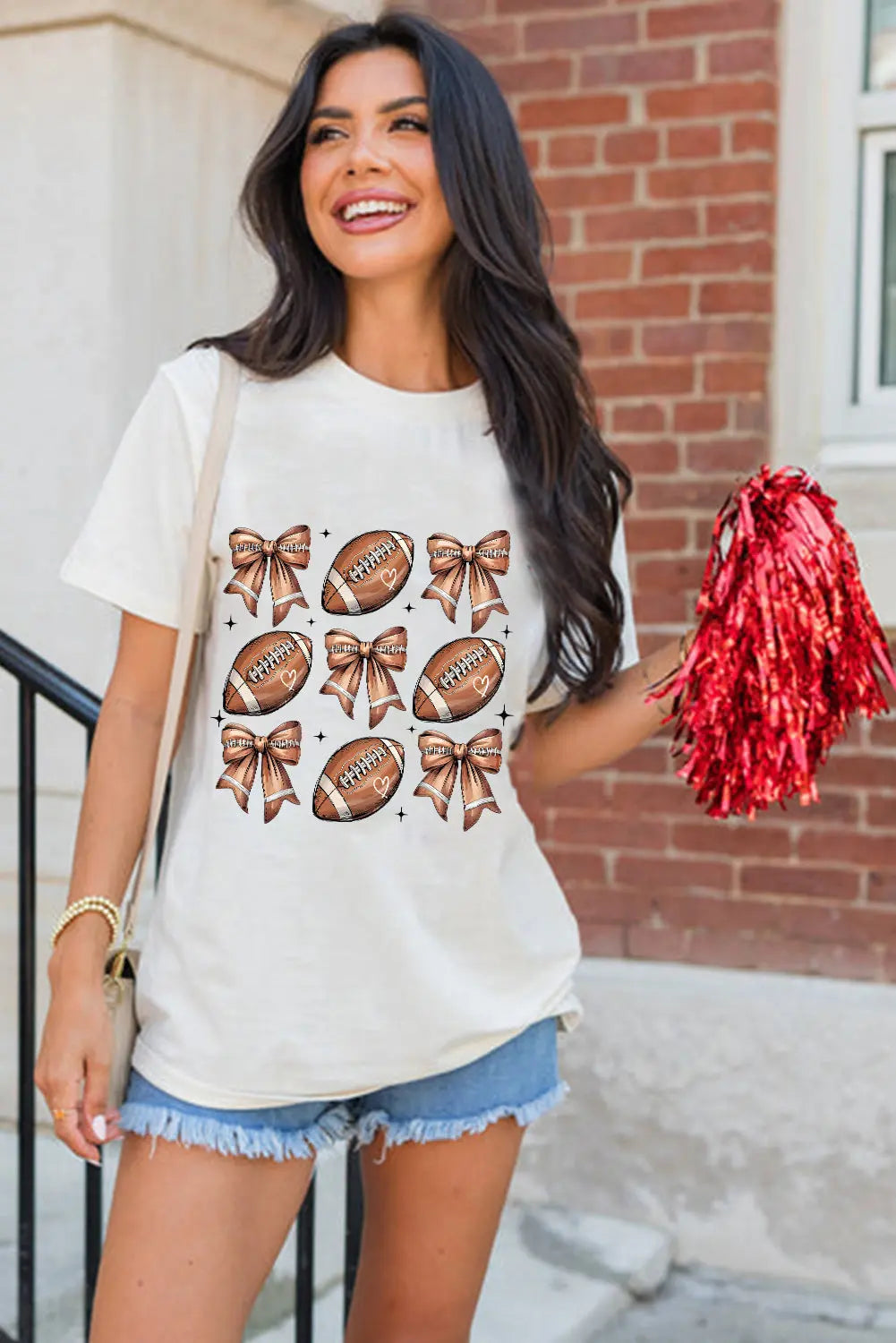 White Football Fashion Bow Print Cotton Blend T Shirt Dear-Lover Dropshipping