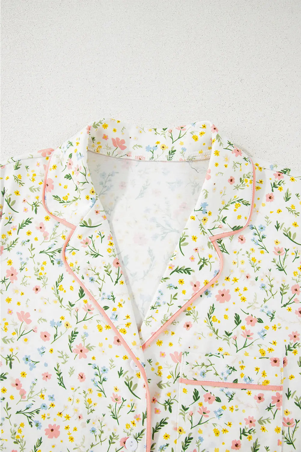 White Floral Print Contrast Pipping Short Pajamas Set Dear-Lover Dropshipping