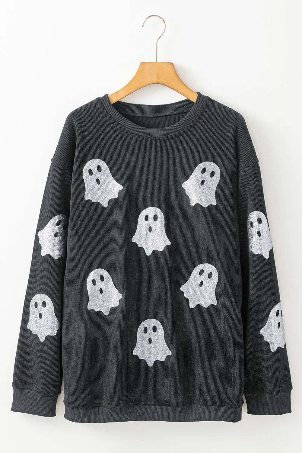 Black Halloween Ghost Corded Crew Neck Loose Sweatshirt Dear-Lover Dropshipping