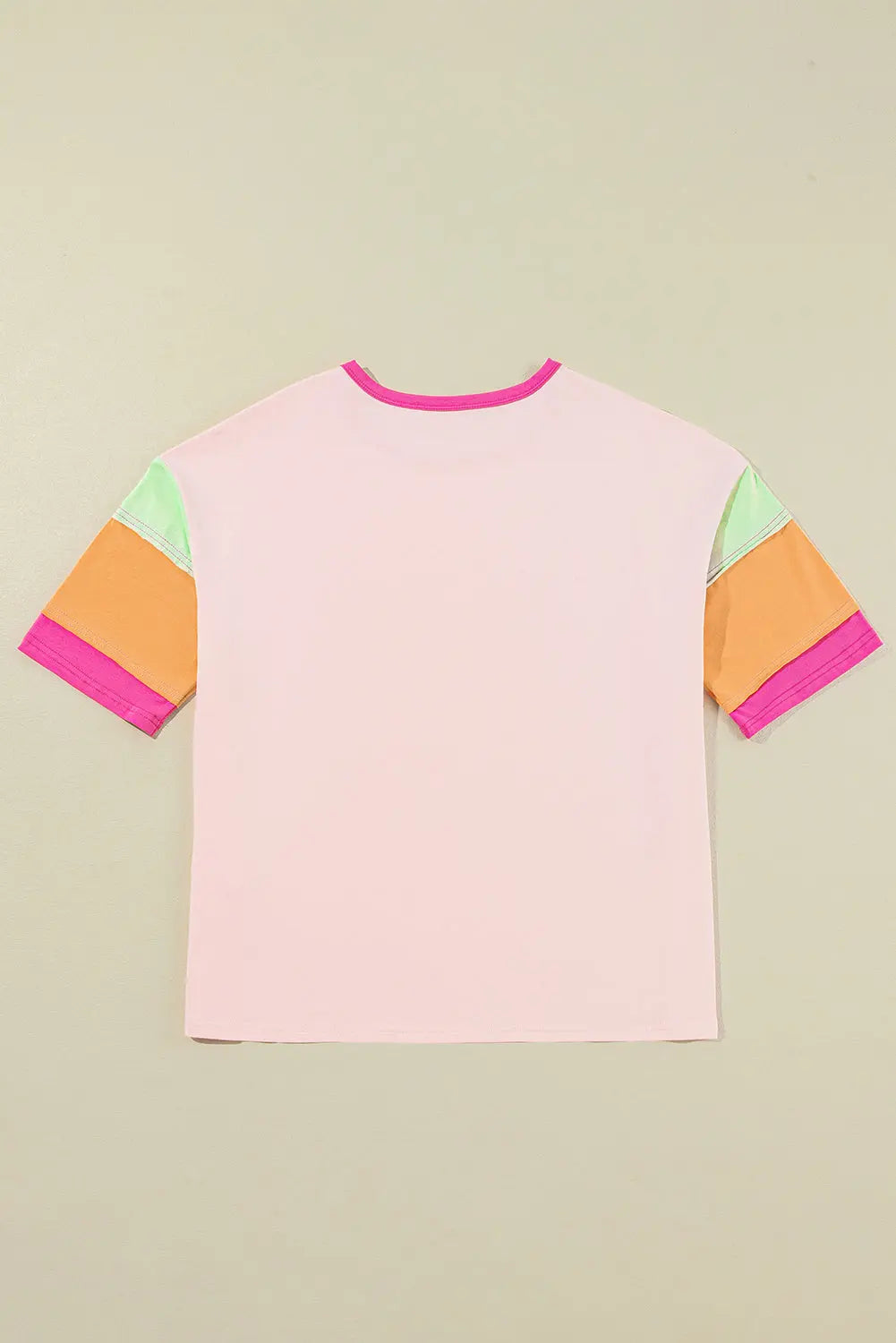 Pink Color Block Stitching Sleeve Round Neck Oversize Top Dear-Lover Dropshipping