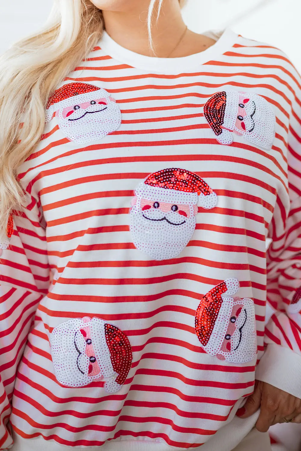 Orange Stripe Sequin Santa Claus Pattern Christmas Pullover Sweatshirt Dear-Lover Dropshipping
