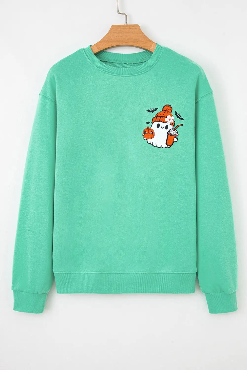 Aruba Blue Cute Halloween Ghost Embroidered Casual Sweatshirt Dear-Lover Dropshipping