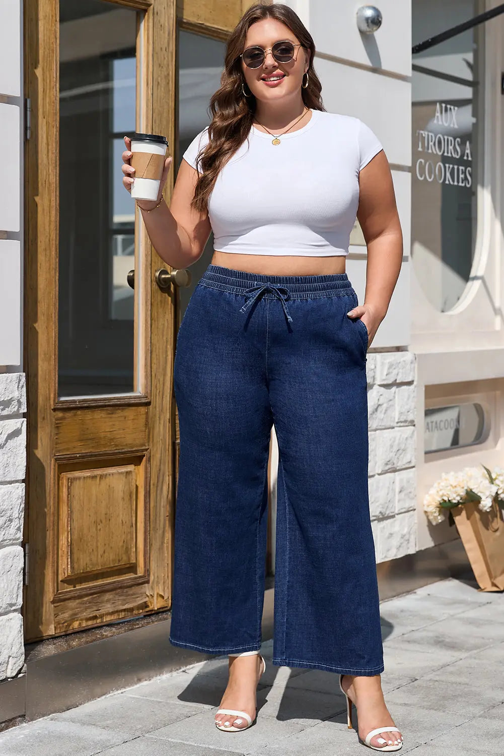 Real Teal Plus Size Drawstring High Waist Wide Leg Casual Jeans Dear-Lover Dropshipping
