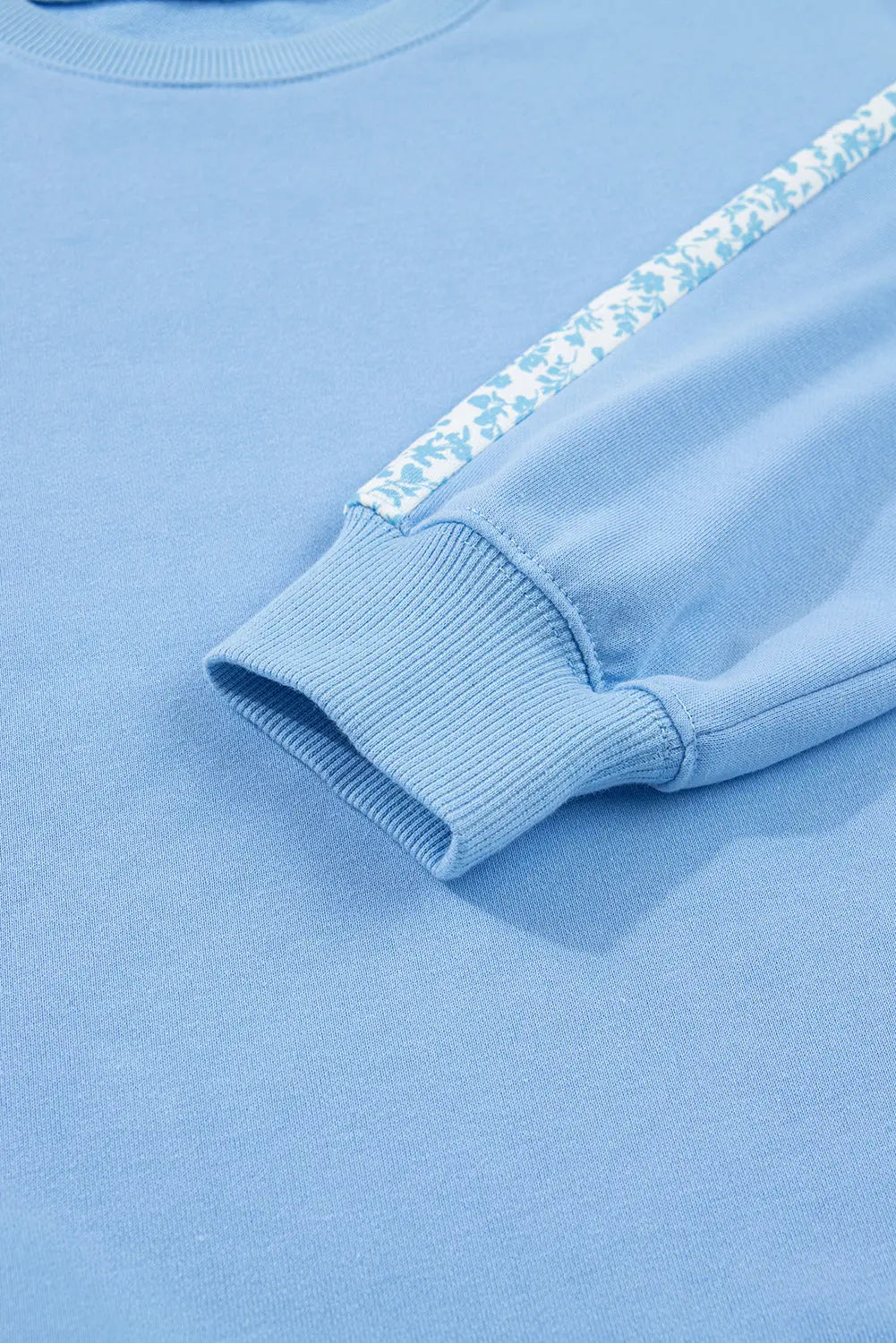 Beau Blue Floral Patchwork Drop Shoulder Pullover and Sweatpants Lounge Set