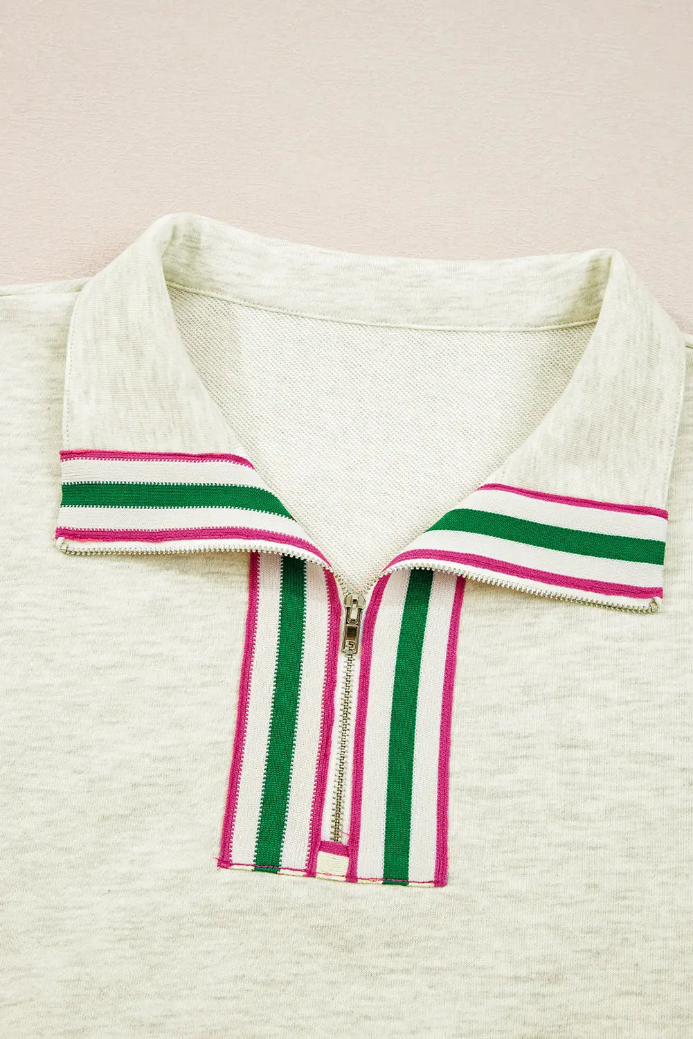 Light Grey Contrast Striped Patchwork Zip Collar Pullover Sweatshirt Dear-Lover Dropshipping