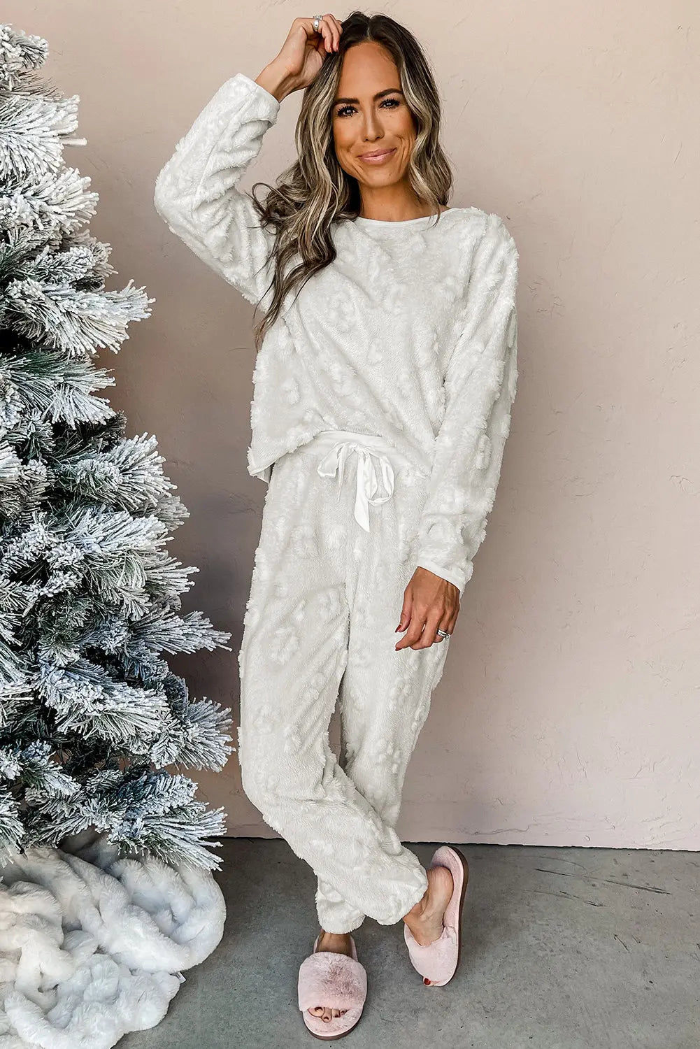 Light Grey Leopard Textured Loose Fit Fleece Lounge Set Dear-Lover Dropshipping