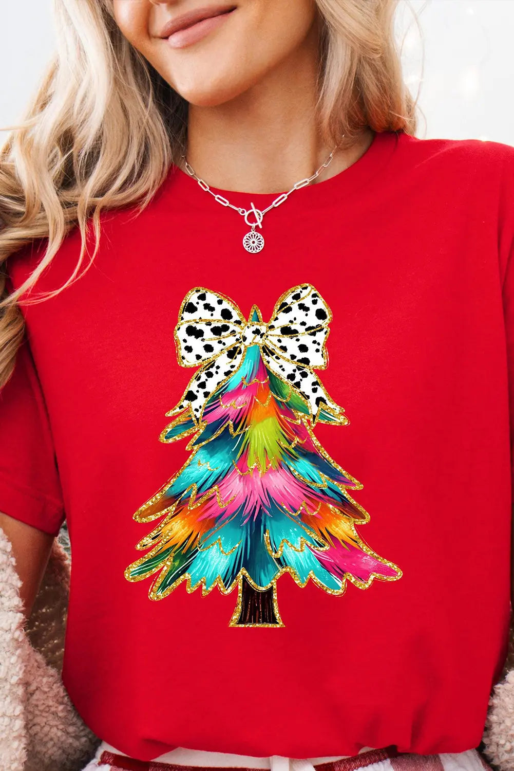Red Bow Decor Christmas Tree Graphic Holiday T Shirt Dear-Lover Dropshipping